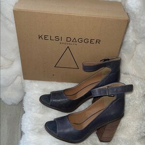 Kelsi Dagger Blue Heels with Chunky Heel and Straps